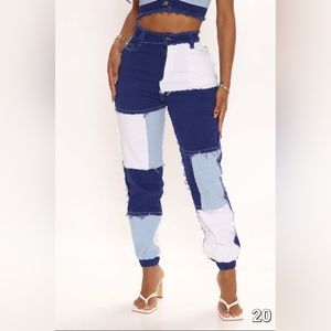 Fashionnova Joggers , blue/white , size Medium